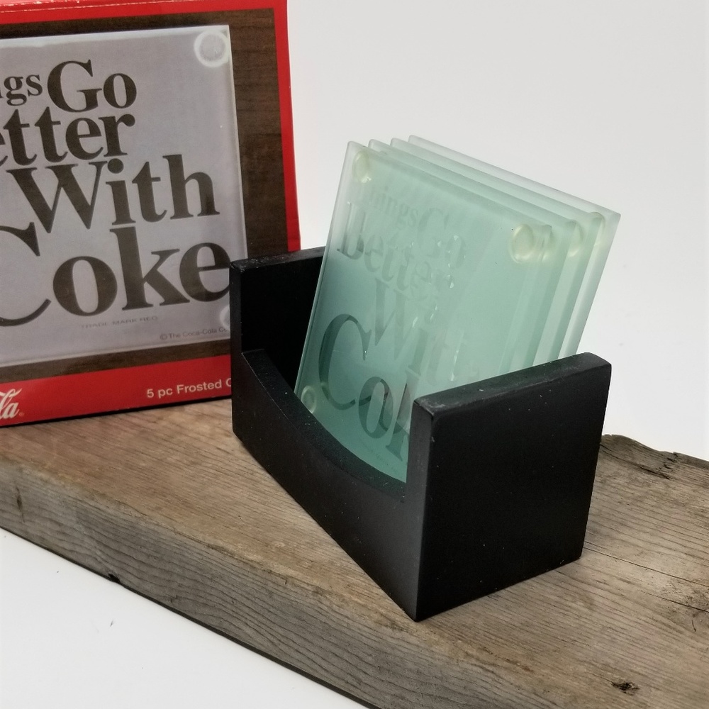 Coke Cola Glass Coaster set  with holder - Picture 6 of 8